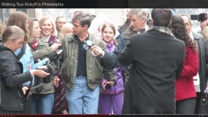 Joe Sestak commences his walking campaign for the US Senate in Center City Philadelphia.