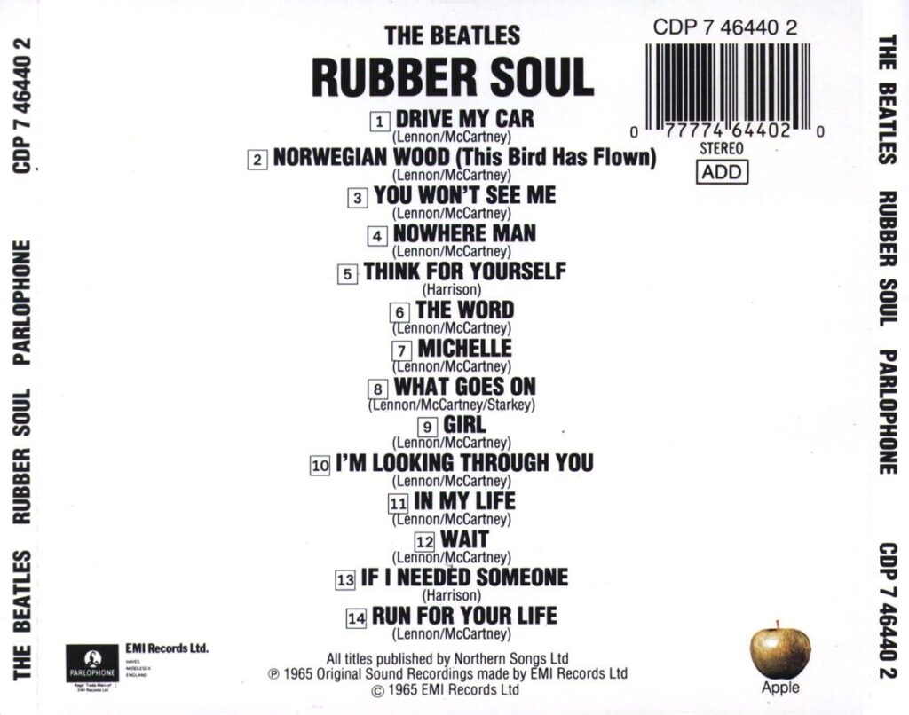 Back album cover to Rubber Soul